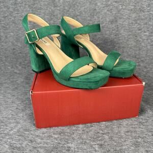 Emerald Green Block Heel Suede Strappy Holiday Festive Xmas Women's 7.5 In Box